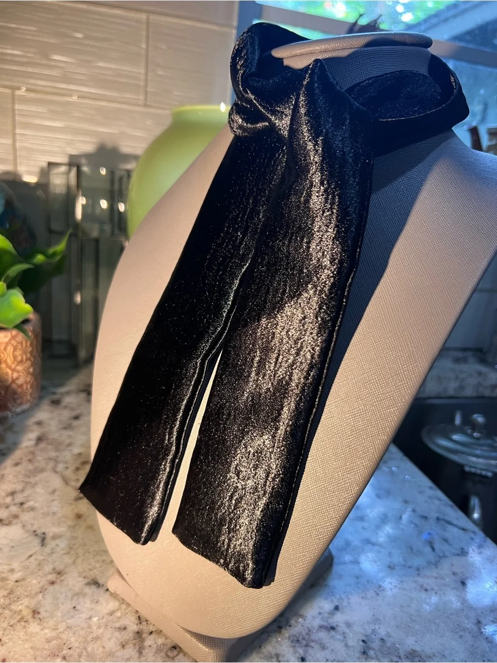 Vintage! Black Super-shiny Silky Satin Skinny Scarf